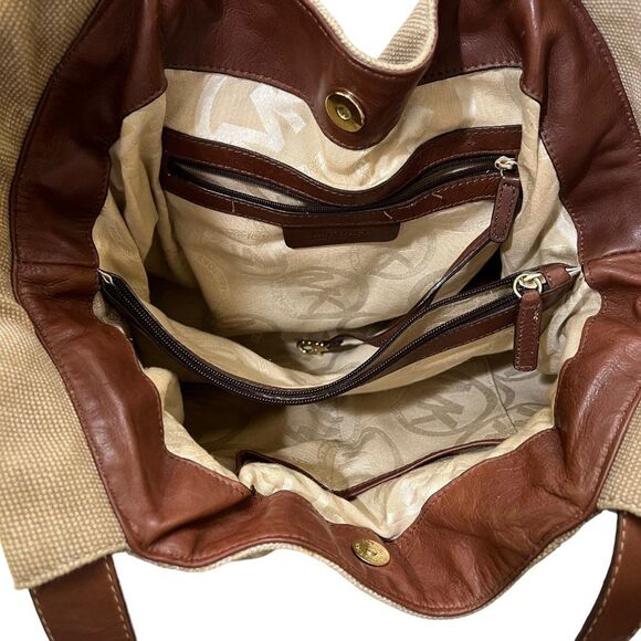Michael Kors Large Tan & Brown Canvas & Leather Multi-Pocket Shoulder Bag - Picture 11 of 16